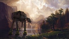 star wars nature elk Mountains Lake AT-AT artwork landscape deer