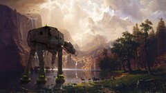 star wars science fiction artwork AT-AT nature comic art wreck
