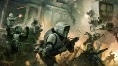 star wars science fiction fan art stormtrooper War battle AT-ST