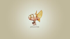 steampunk humor pug dog Minimalism artwork beige background