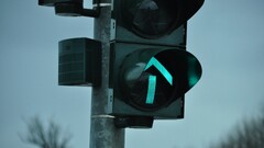 street light outdoors arrows (design) cyan overcast