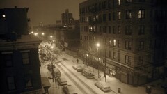 street snow cityscape new york city night sepia winter calm City