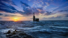 submarine Sea military vehicle sky sunlight landscape