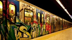 subway vehicle train underground graffiti