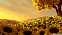 Sunflowers Flowers Trees Plants digital art cgi render sunlight