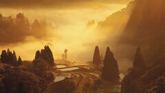 sunlight Trees mist Japan landscape