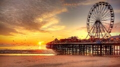 sunset beach Ferris Wheel uk pier Birds