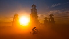 sunset bicycle silhouette sunlight mist vehicle