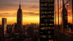 sunset cityscape City Empire State Building USA new york city