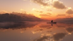 sunset landscape water boat