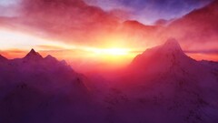 sunset Mountains snowy peak snow sunlight sky clouds nature