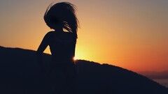 sunset orange sky women outdoors silhouette