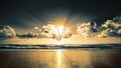 sunset Sea clouds sky digital art horizon sunlight beach