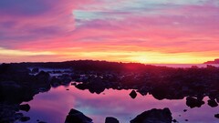 sunset water stones nature sky clouds sunlight