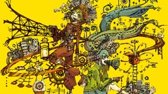 surreal artwork yellow background Anime anime girls