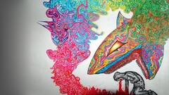 surreal psychedelic shark hoods artwork blood kneeling