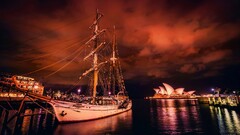 Sydney sydney opera house sailing ship ship sky vehicle night