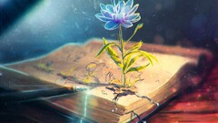 sylar artwork blue flowers pens glowing