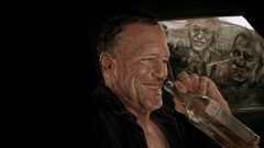 the walking dead artwork zombies smiling drinking alcohol beard