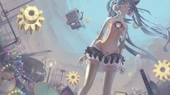 thigh highs Anime anime girls standing long hair aqua eyes