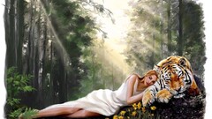 tiger closed eyes dress Women fantasy girl