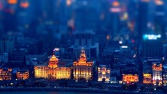 tilt-shift cityscape City Shanghai lights digital art blurred
