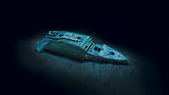 Titanic ship underwater wreck dark blue cyan