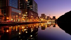 Tokyo Japan river cityscape night reflection water