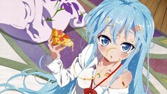 touwa erio anime girls pizza blue hair blue eyes Anime food