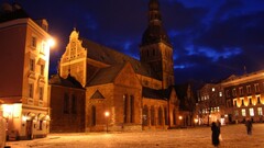 town lights architecture Church Riga Cathedral