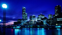town lights water river reflection Melbourne lantern night blue