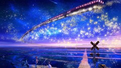 train artwork fantasy art flying Stars Anime