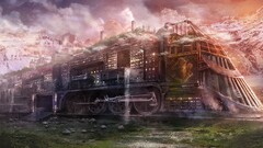 train fantasy art steampunk vehicle