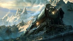 train Mountains steam locomotive artwork numbers winter ice