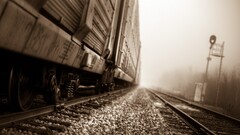 train sepia depth of field railway vehicle Beige mist gravel