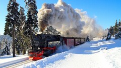 train snow vehicle winter smoke railway