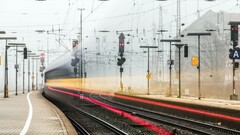train station long exposure light trails railway mist Beige