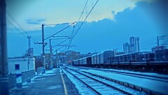 train station train cyan blue artwork railway urban