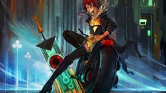 transistor video game girls sword motorcycle