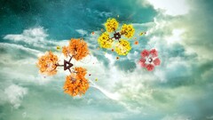 Trees abstract sky Stars clouds digital art Turquoise