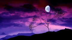 Trees landscape sky moon purple artwork