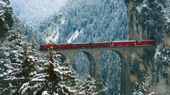 tunnel mountain pass cliff train Bridge arch Mountains snow Alps