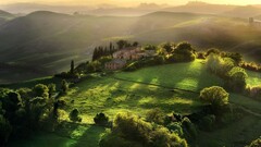 Tuscany field sunlight landscape hills Italy Green aerial view