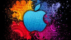 Typography apple inc paint splatter colorful red blue logo
