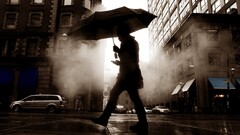 umbrella silhouette City Car cityscape sepia People Beige street
