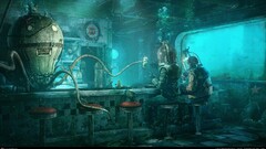underwater restaurant robot octopus fantasy art science fiction