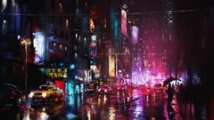 urban cityscape reflection neon painting Darek Zabrocki pink