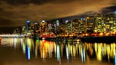 vancouver cityscape reflection lights water night