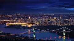 vancouver night City City Lights blue Bridge Canada