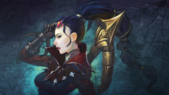 Vayne (League of Legends) Women eyeshadow red eyes blue hair